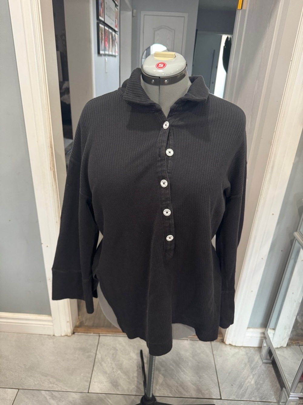 FP Movement by Free People Black Ribbed Button-Down Top